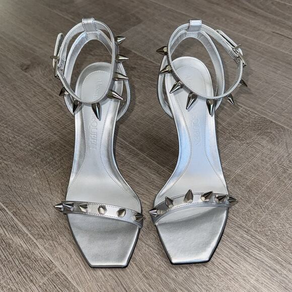 NIB ALEXANDER MCQUEEN Women’s Silver Punk Stud Metallic Ankle-Strap Sandals - Picture 3 of 15